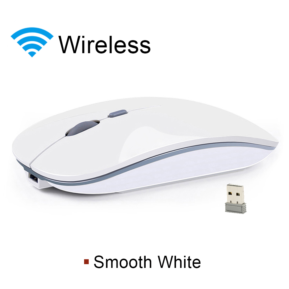 Draadloze Muis Bluetooth Muis Oplaadbare Slient Computer Muis 2.4Ghz Draadloze Ergonomische Mause Usb Optische Muizen Voor Pc Loptop: 2.4G Smooth White