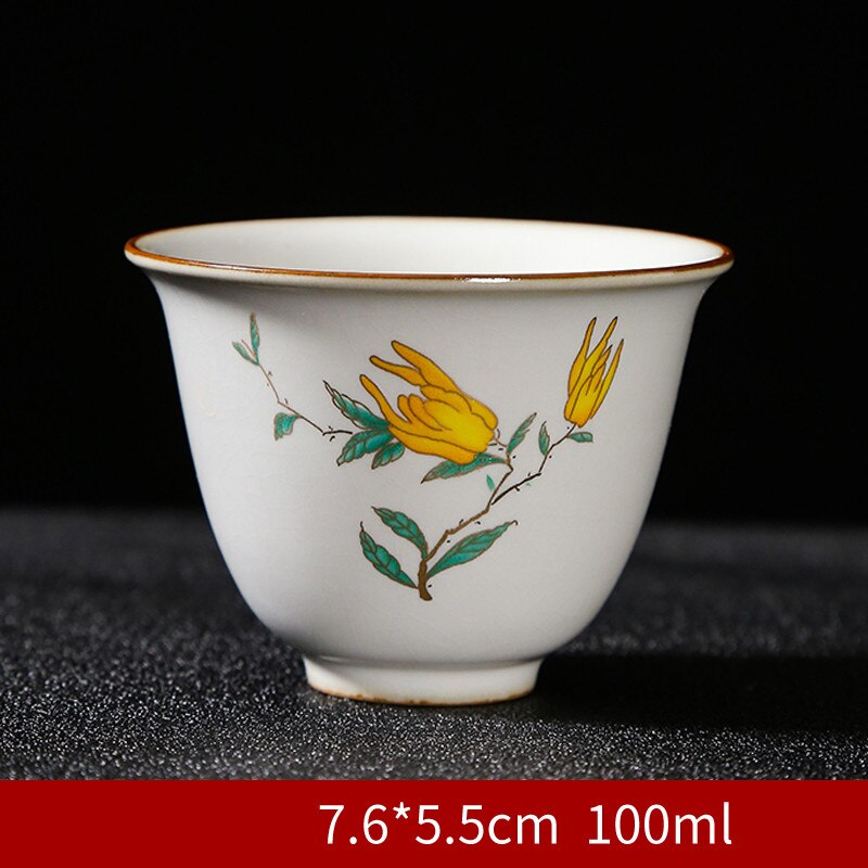 Taza de té China pintada a mano, juego de cerámica hecho a mano, taza maestra, tazón de té, taza individual portátil Personal, 4 piezas: D