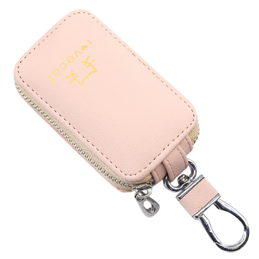 Los hombres de ama de llaves de coche de cuero carteras de llaves organizador funda de llavero para mujeres con cremallera caso clave bolsa bolsita Unisex monedero: Rosa