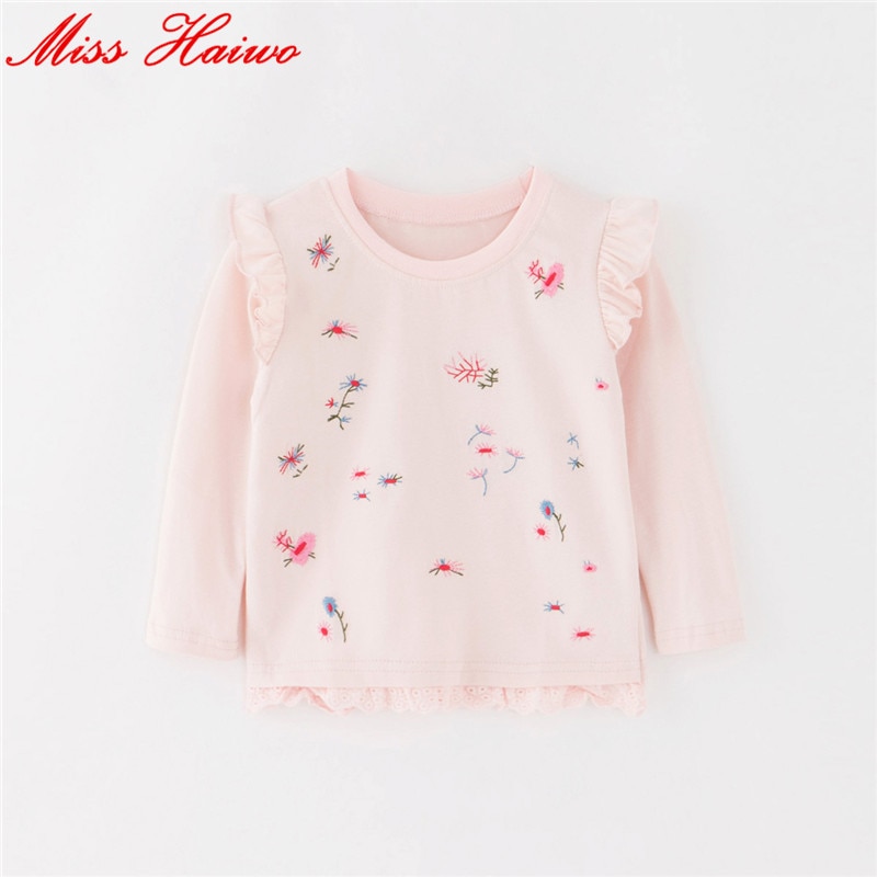 Miss haiwo merk lange mouwen herfst lente t-shirt voor baby's kinderen meisjes eenvoudige bloemenprint schattige t-shirts kleding