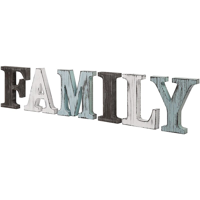 Rustic Multicolor Wood Tabletop Family Letters Sign