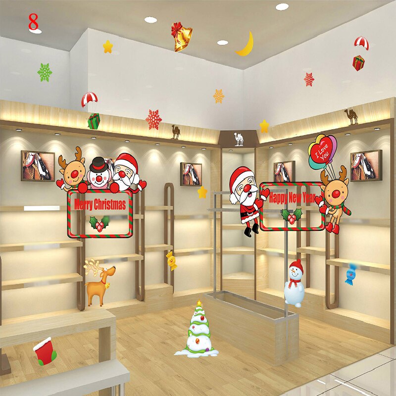 Pegatinas de Navidad de dibujos animados para escaparate de ventana, muñeco de nieve extraíble, de vidrio para decoración del hogar, pegatinas electrostáticas sin pegamento de PVC: 8
