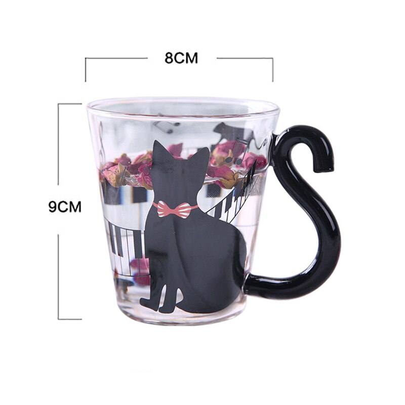 Taza de cristal con asa para gato, taza de cristal de dibujos animados para hogar, oficina, café, cocina, impreso, accesorios: 3