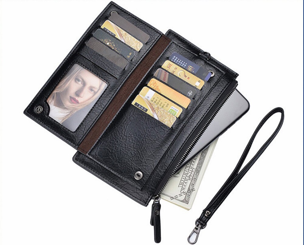 Mannen Lange Wallet Koreaanse Jeugd Rits Mannen Mobiele Telefoon Tas Ultra Dunne Portemonnee Mobiele Telefoon Card Bag