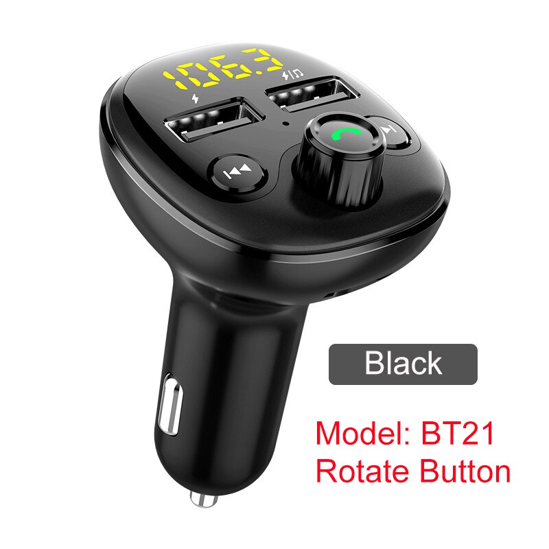 Zwart Fm Modulator Bluetooth 5.0 Chip Met QC3.0 Fast Charger Dual Usb Tf U Disk Muziekspeler Handsfree Car Kit: BT21-Black