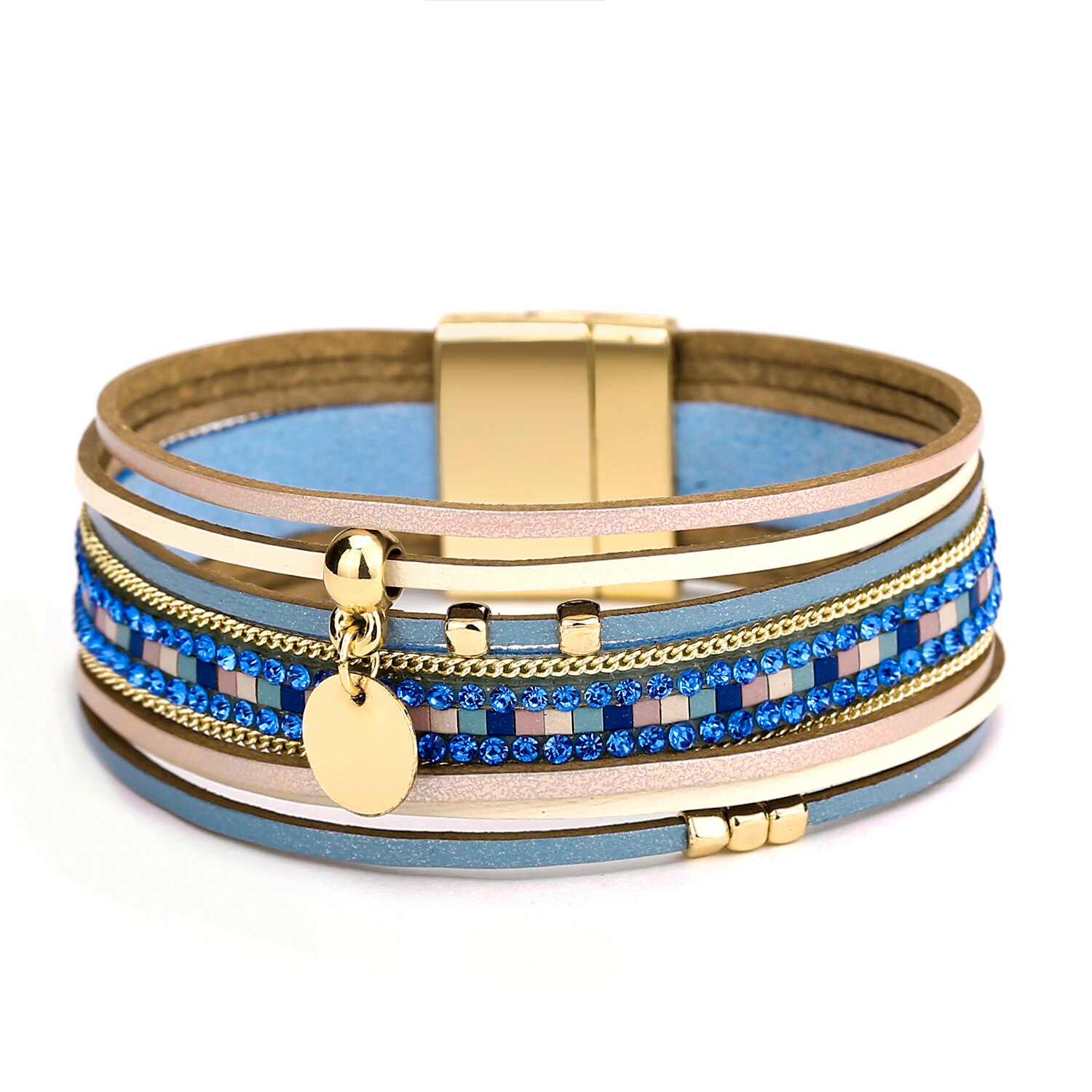 Nouvelle métal disque breloques en cuir Bracelets pour femme mince bandes Boho multicouche large Wrap Bracelet bijoux: 6