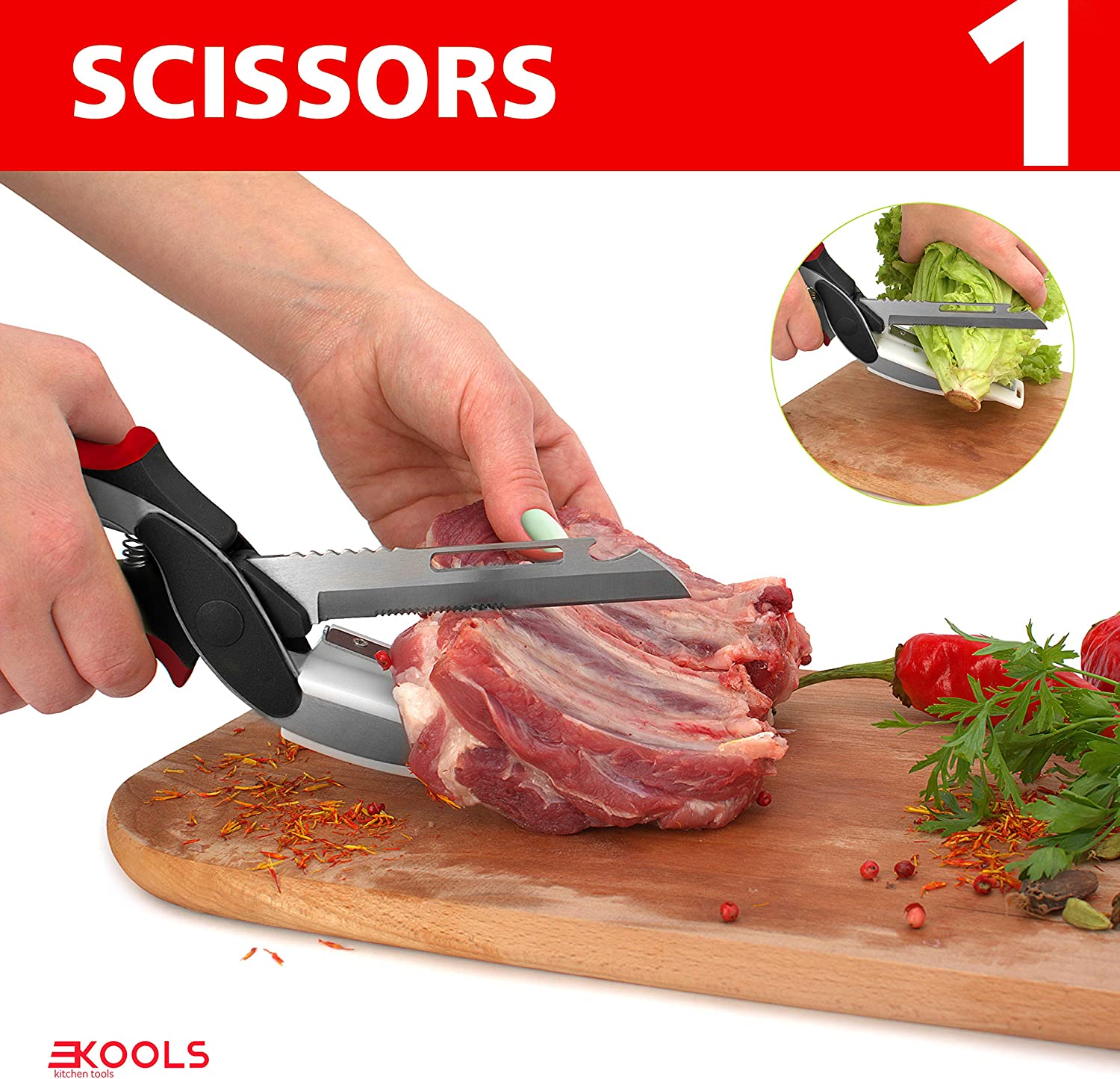 Tijeras de cocina de acero inoxidable 2 en 1, tabla de cortar, picadora inteligente para frutas y verduras, cortador multifuncional, picadora de alimentos