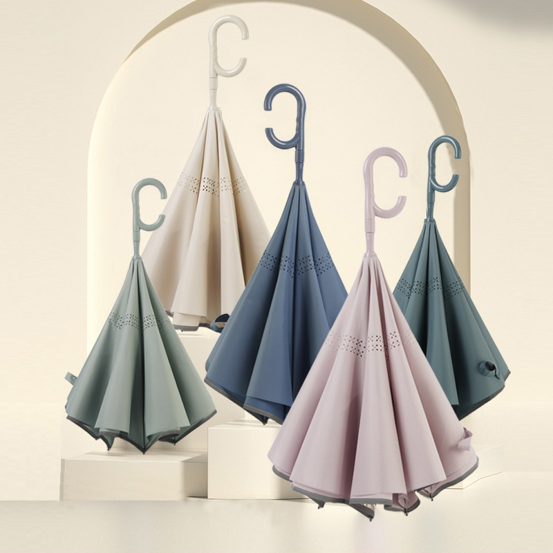 Ombrello inverso a doppio strato completamente automatico, ombrello a doppio strato, ombrello antivento a doppio scopo soleggiato e piovoso a manico lungo