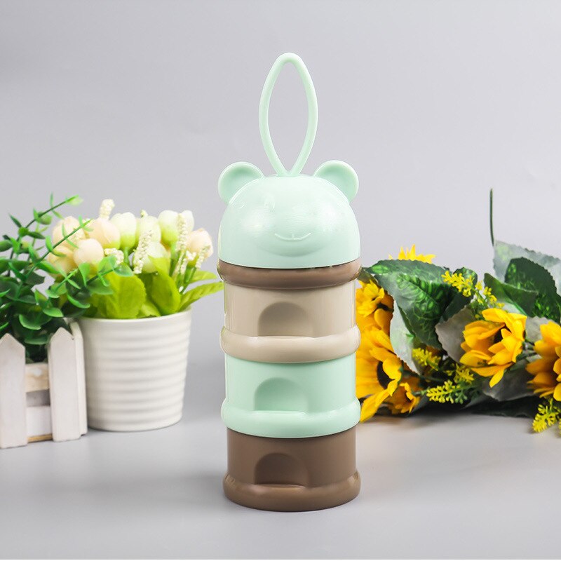 3 layer Portable Baby Food Storage Box Essential Cereal Cartoon Bear style Milk Powder Boxes Toddle Kids Formula Milk Container: Green Bear Head