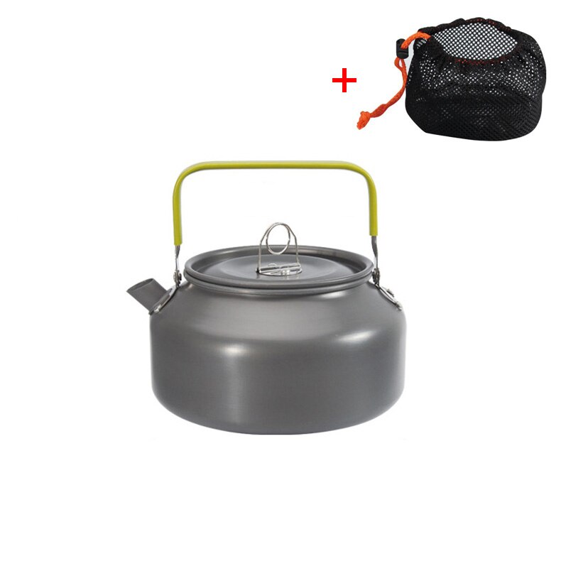 Camping Cookware Kit Outdoor Aluminum Cooking Set Water Kettle Pan Pot Bowl Travelling Hiking Picnic BBQ Tableware Equipment: Kettle Black