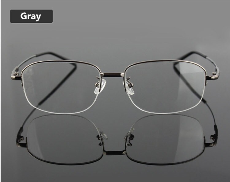 Gafas de titanio con memoria UVLAIK, montura de media aleación, montura de gafas ópticas para hombres y mujeres, monturas Retro de media montura, marcos de prescripción: GREY