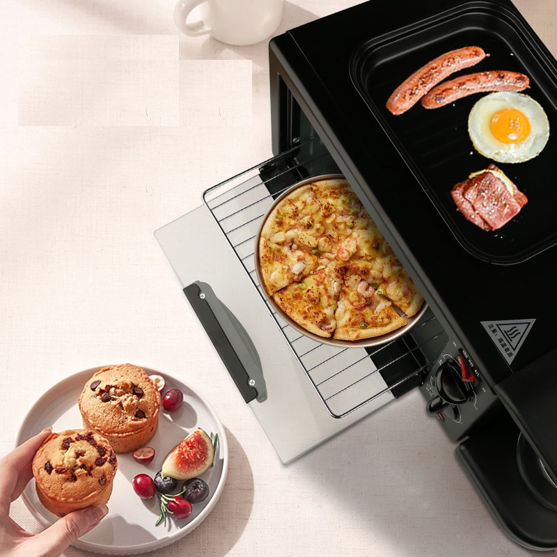 Appareil Petit-déjeuner 3 En 1 : Four, Grille-pain, Cafetière - Pour Gâteaux Aussi, Neuf