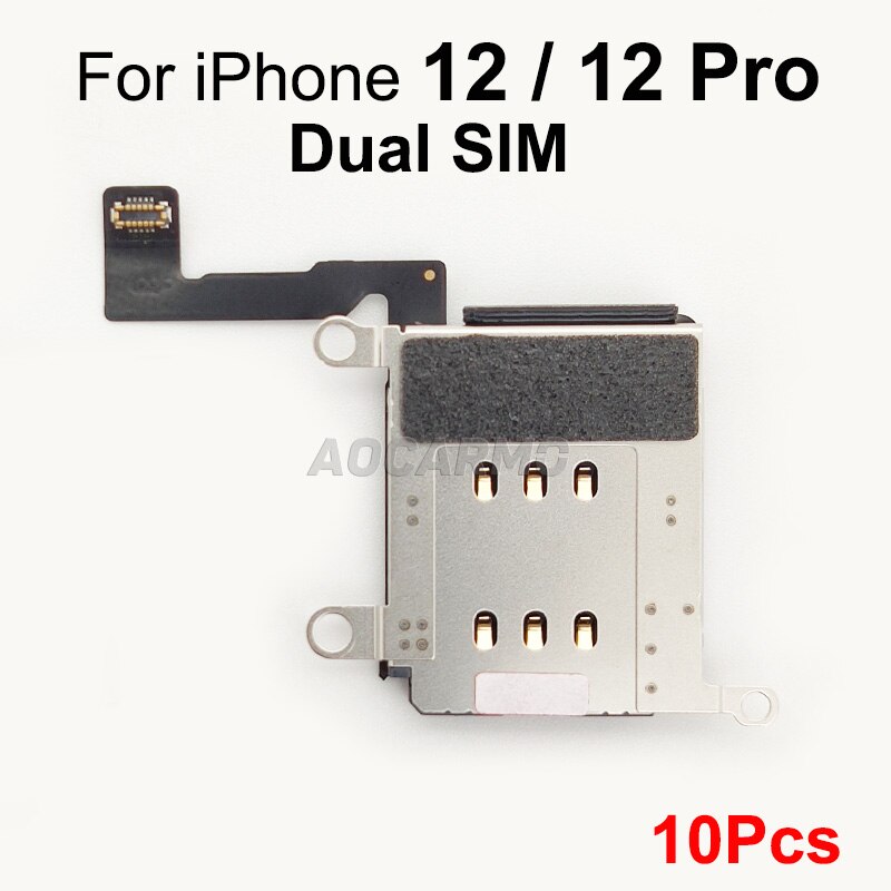 10 stück/lot einzel-/dual-sim-kartensteckplatz, lesegerät, halter, flexkabel, reparaturteile für iphone 12 / 12 pro,  / 12 pro max ,  / 12 mini