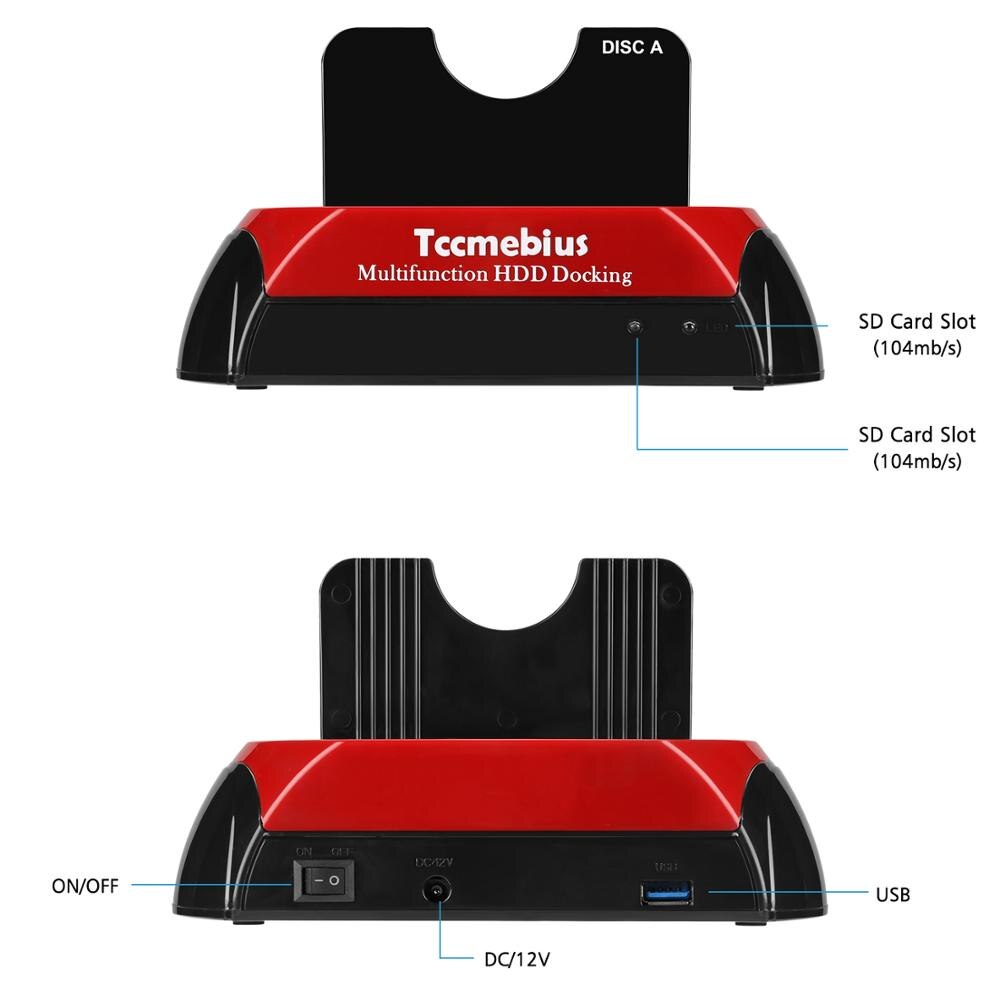 Tccmebius Hard Drive Docking Station,USB 3.0 to 2.5 3.5 Inch SATA IDE Dual Slot External HDD Enclosure,for 2.5" 3.5" IDE SATA