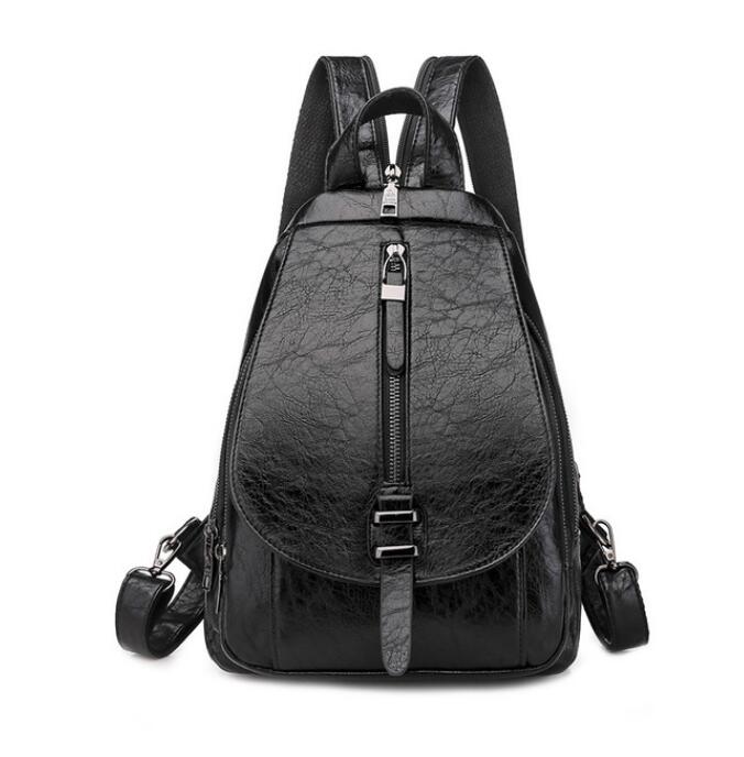 Women Backpack Ladies Travel Back Bag Shoulder Bag PU Leather Female Backbag: Black-2