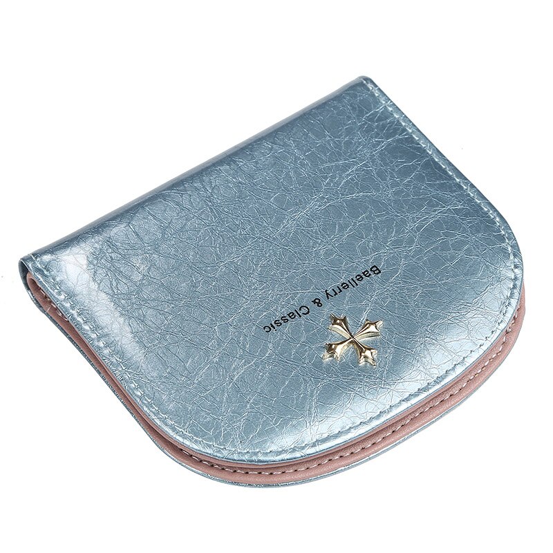 Baellery hasp leren damesportemonnee met korte rits, kleine portemonnee voor dames, slanke portemonnee, eenvoudige kaarthouder, mini-portemonnees voor dames: Lichtblauw