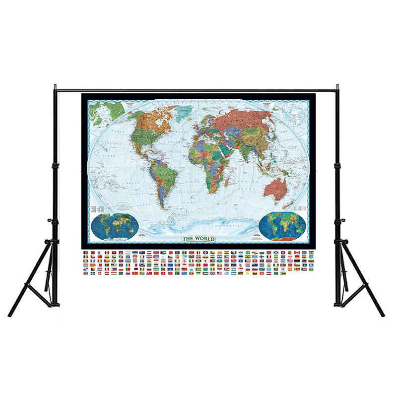 Mapa del mundo con banderas nacionales para decoración del hogar, póster de 59x42cm, lienzo, pintura, arte decorativo para pared
