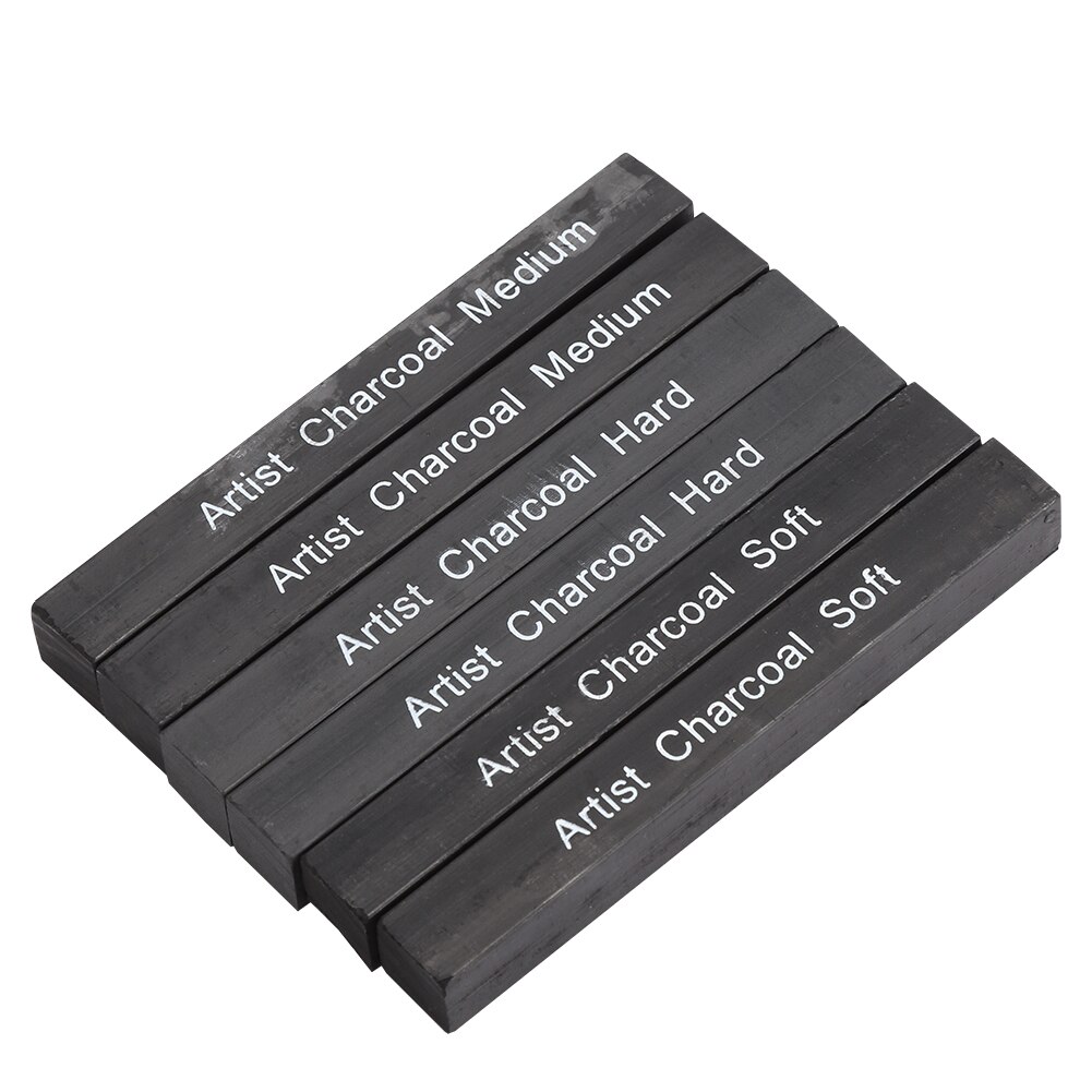 Bâton de charbon de bois comprimé 6 pièces carré doux/moyen/dur Graphite dessin crayon Art fournir des bâtons de charbon de bois pour la peinture: Default Title