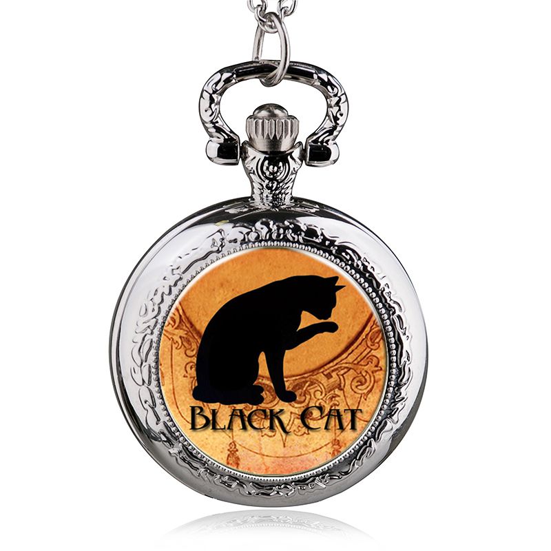 Mooie Kat Patroon Cover Pocket Fob Horloges Met Ketting Ketting Hanger Ketting Vrouwen Quartz Horloge