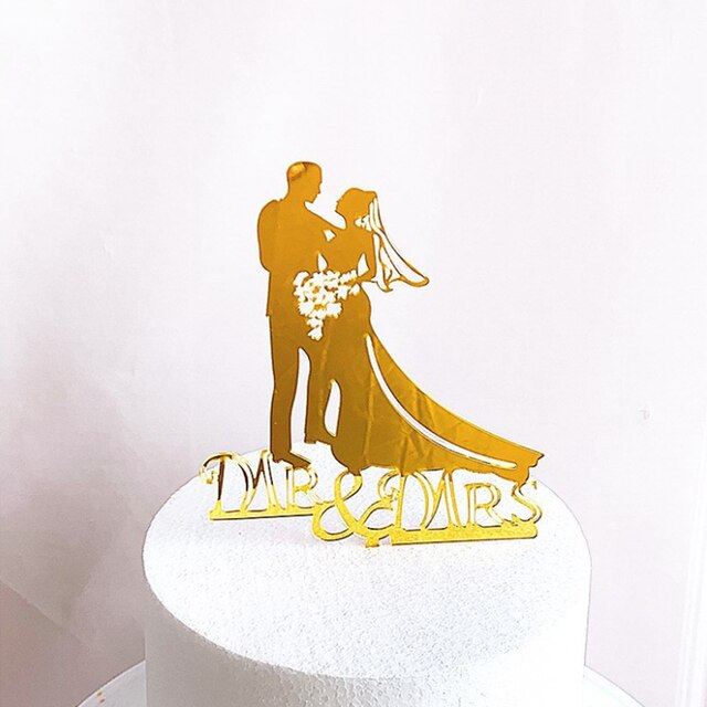 Wedding Cake Topper Mr Mrs Bride Groom Cake Decoration for Proposal Engagement and Wedding Gold and Black: D Gold
