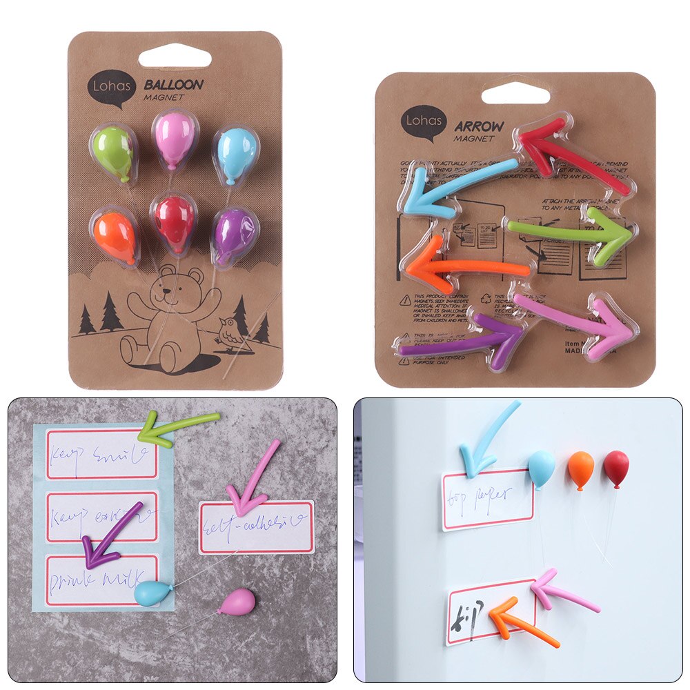 Pegatinas magnéticas creativas, accesorios para pizarra blanca, soporte para mensajes, globo de flecha, bonsái, suculento, imán para nevera, 6 uds.