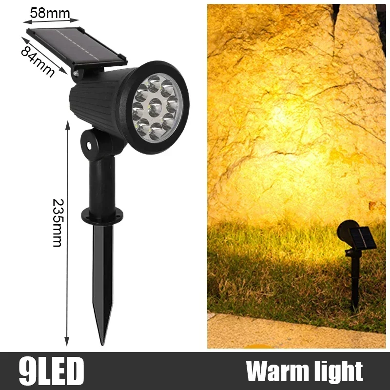 9-LED-Solar--LED-Lichtstrahler für Höhle Außenbereich, IP65, wasserdicht, Helligkeit einstellbar, für Garten, Hinterhof, Auffahrt, Terrasse, Dekoration: Blau
