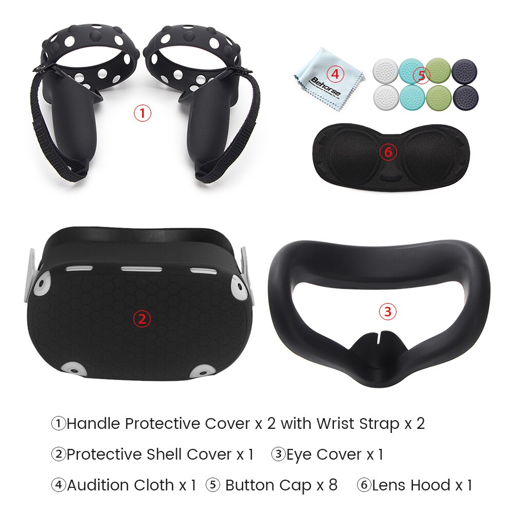 Juego de funda protectora para Oculus Quest 2 VR, carcasa para controlador táctil, con correa y agarre para Oculus Quest 2, accesorios: Black set 2