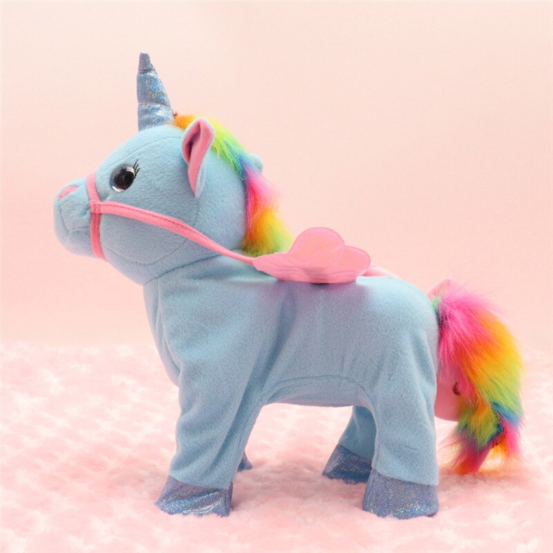 35Cm Grappige Elektrische Wandelen Eenhoorn Knuffel Gevulde Dier Muziek Unicorntoy Voor Kinderen Grappige Kerst Verjaardag: Blue