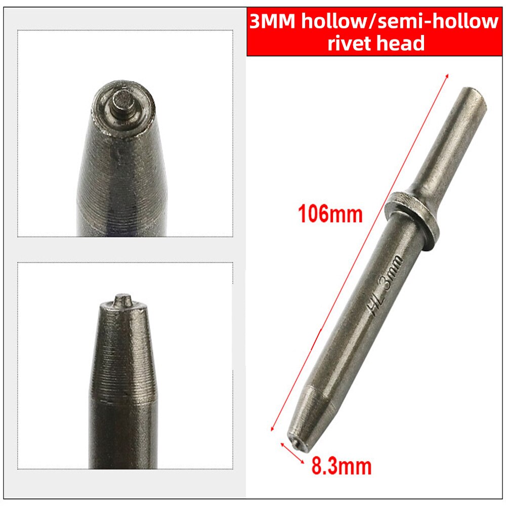 HIFESON Pneumatic Rivet Head Semi Hollow Solid Rivet Head Traffic Advertising Sign Rivet Head Pneumatic Hammer: 3mm semi-hollow head