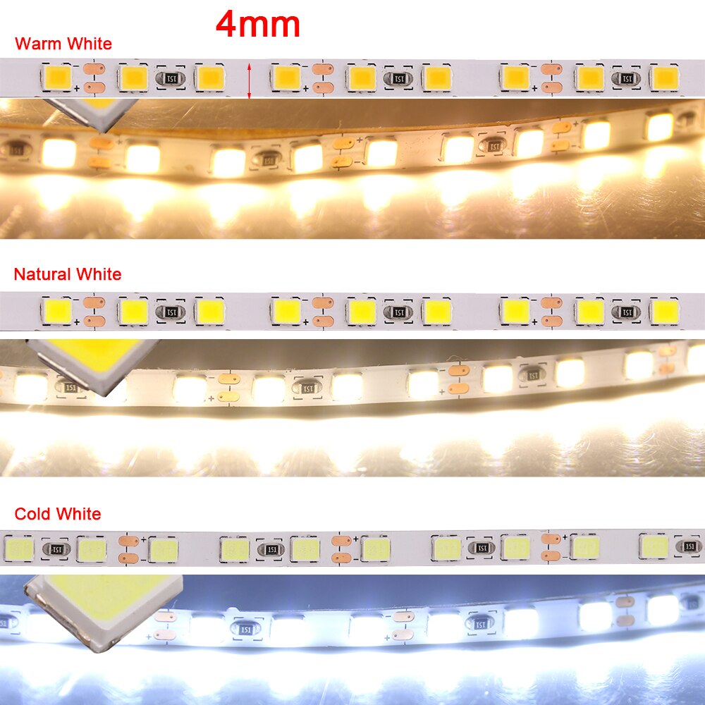 Tira de luces LED de 12V 2835 SMD 4mm superbrillante 120LED/m 5M 600 píxeles cinta de luces LED flexibles blanco Natural/blanco cálido/blanco frío