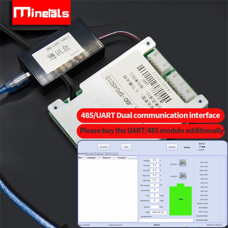 4s 12v LiFePo4 BMS 35a common with balanced 18650 solar power UART/485 communication upper computer smart BMS protection board