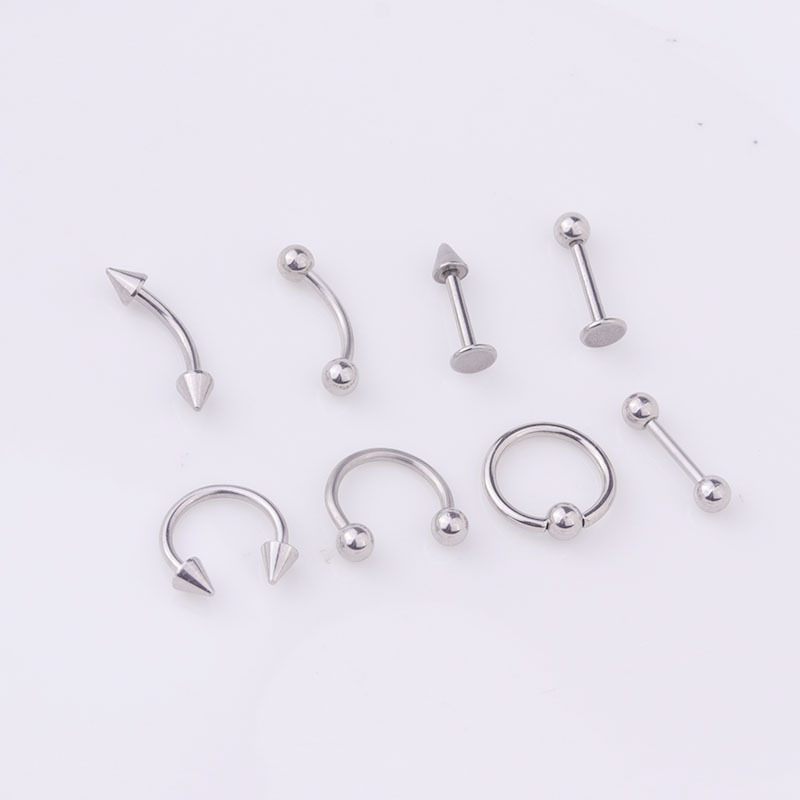 8 piunids/lote Acero inoxidable 16G titanio anodizado cuerpo joyería Helix Piercing oreja ceja nariz labio anillos cautivos: E