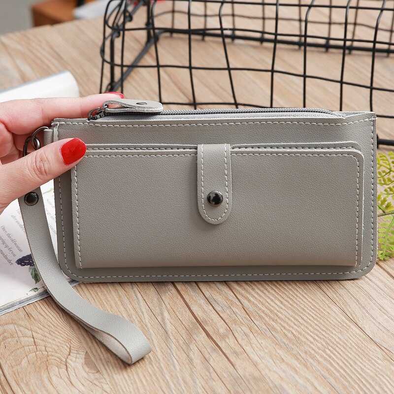 European women's wallet long dark buckle wallet large capacity multi-function hand take purse multi-card wallet: HS