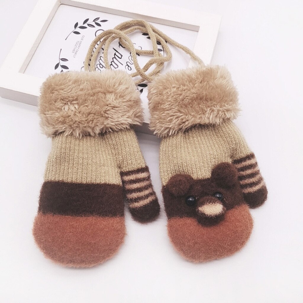 Patchwork Farbe Warme Gestrickte Handschuhe freundlicher freundlicher Jungen Mädchen Winter Karikatur Katze Winter einfarbig Halten warme handschuhe rekawiczki