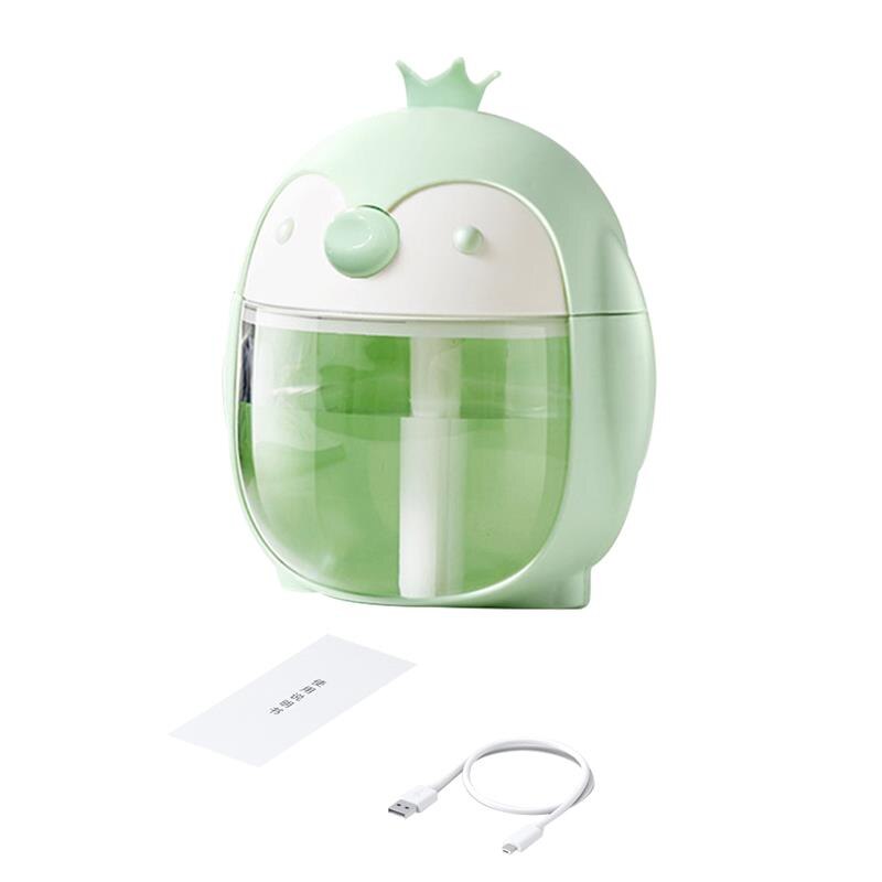 Humidificador de aire 300ML lindo pingüino Ultra-silencioso USB Aroma esencial habitación coche lámpara de noche LED vaporizador purificador de aire ambientador de aire: green