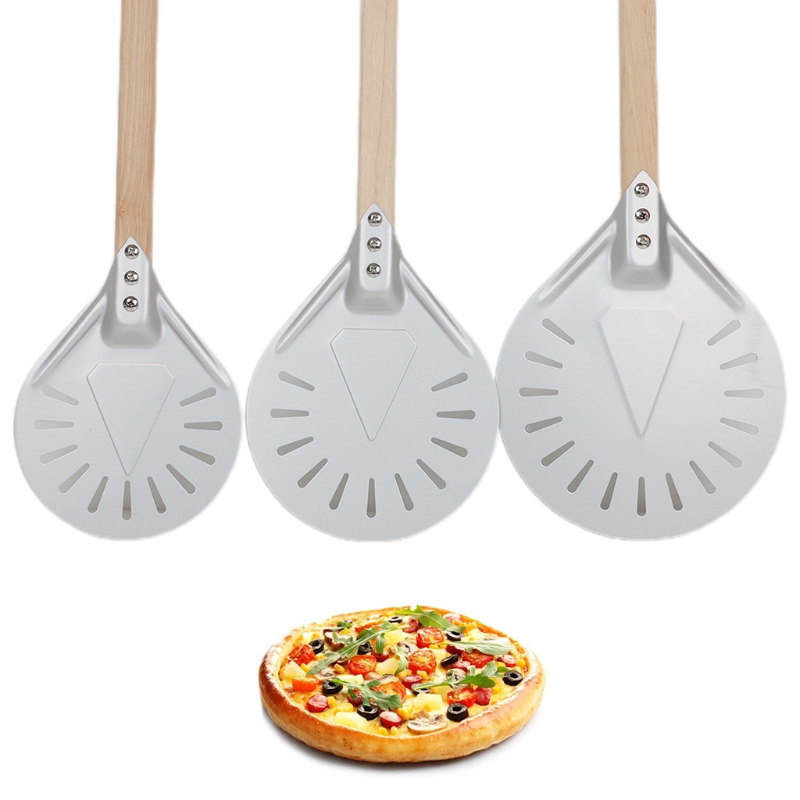 Pizza Turning Peel Aluminum Wooden Handle Pizza Peel Tool with Wooden Handle for Pizza Bread Durable Home