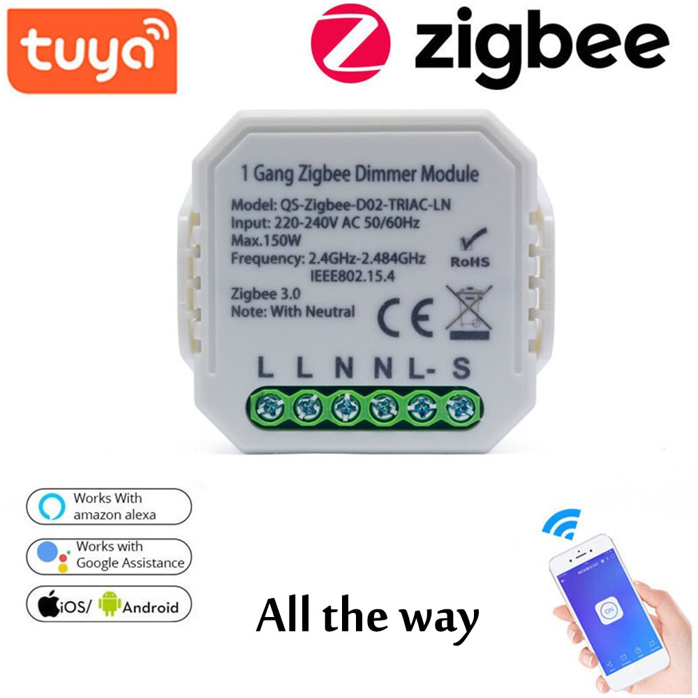 ZigBee 3.0 Smart Dimmer Switch Mini WiFi Smart Light Switch 2 Gang Wireless Control Switch Relay Lonsonho Tuya Module: B