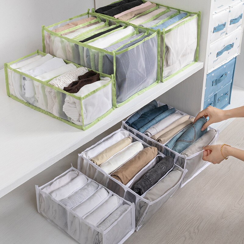 Clean and hygienic jeans compartment storage box closet clothes drawer mesh partition pants partition rack household storage