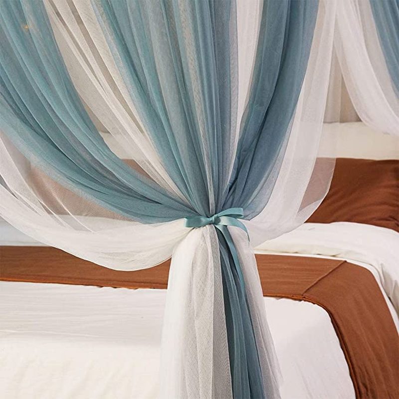 Hemelbed Gordijnen Voor Meisjes Blauw En Wit Gezellige Drape Netting 4 Openingen Klamboe Slaapkamer Decoratie Accessoires