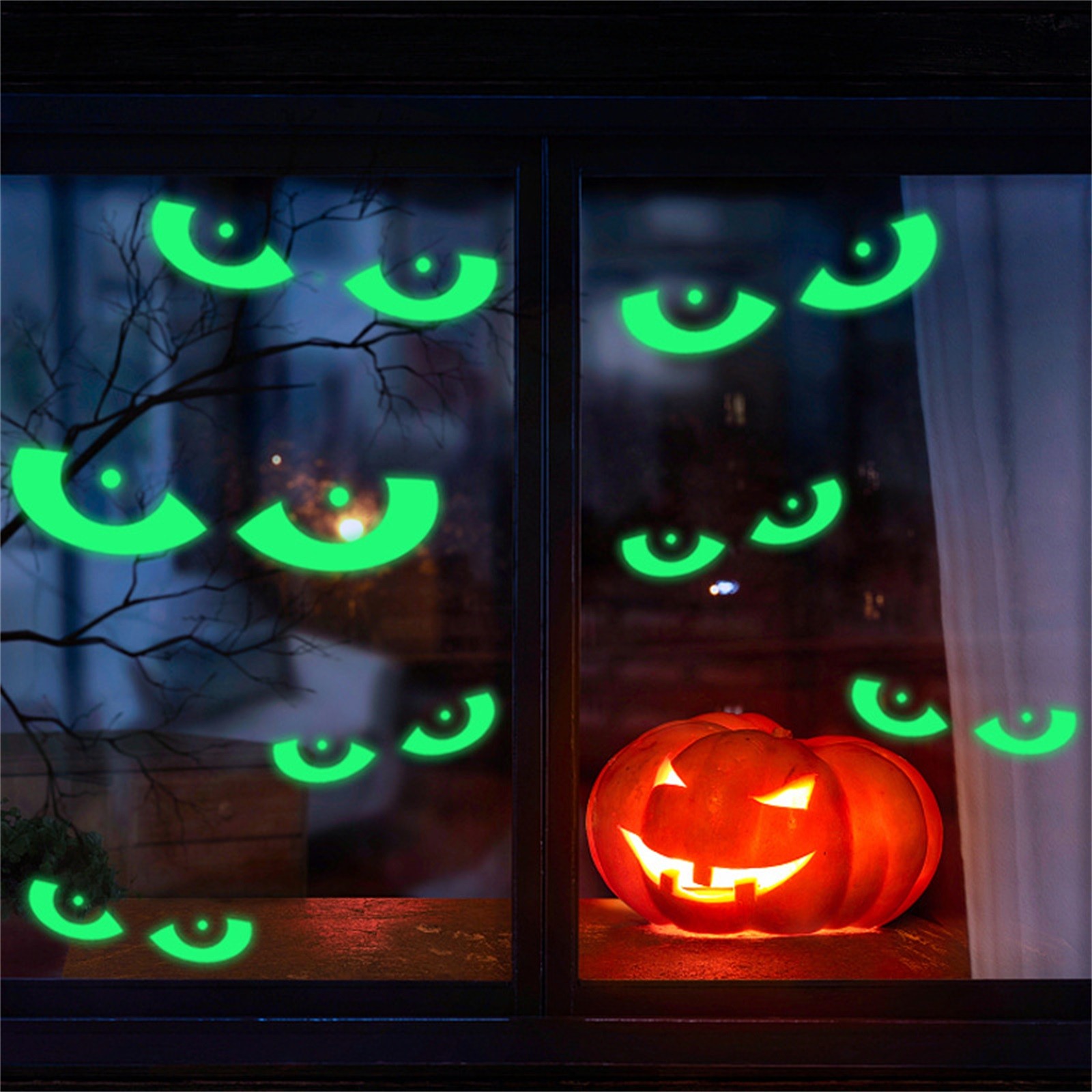 Halloween-lysende veggdekor med øyne som lyser i mørket, vindusklistremerke til halloween-dekorasjon, festutstyr til hjemmet