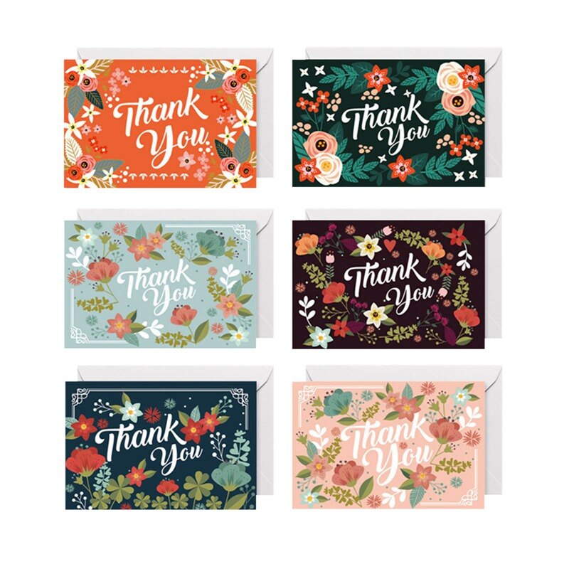 6 Pattern/set Thank You Cards Paper Thanks Greeting Card Appreciation Cards With Envelopes Message Card: H09