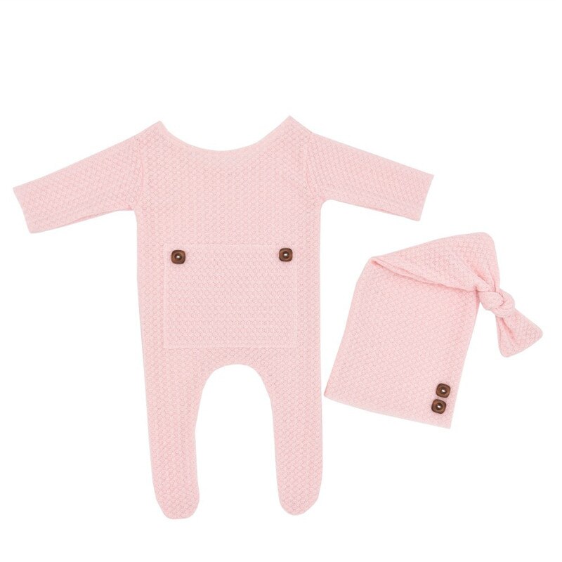 0-3Month Newborn Footed Romper and Hat Set Infant Baby Boy Girl Photography Props Lovely Babe Photo Accessories: Pink