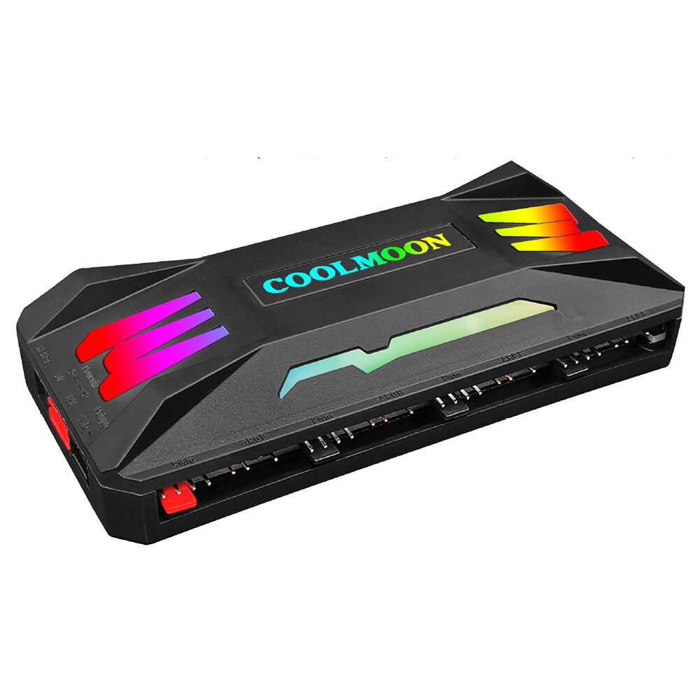 Coolmoon rgb pc kølesystem controller 4 pin pwm 5v 3 pin argb kølevifte smart intelligent fjernbetjening til pc case chassis: Sort