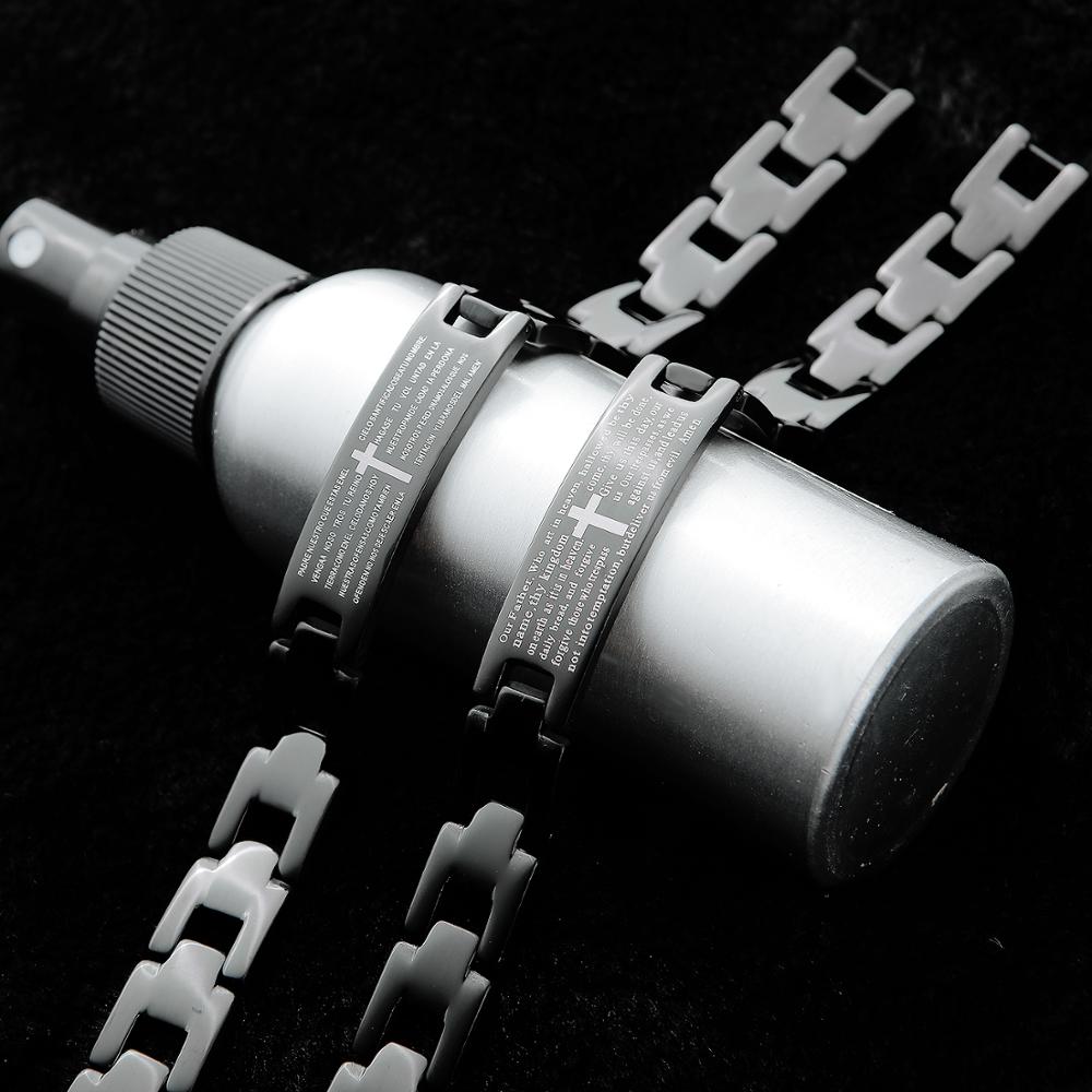Bijoux fantaisie en acier inoxydable 316L métal anglais espagnol seigneur prière noir mâle hommes Bracelets bracelet