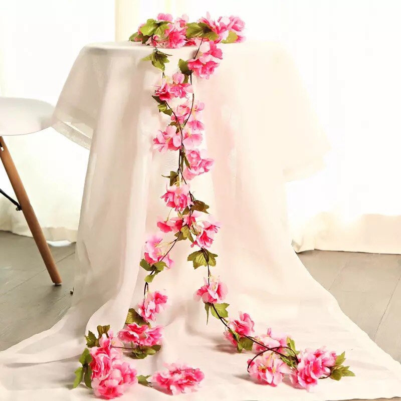 Htmeing kunstige blomster kirsebærblomst vin bryllup indretning diy rattan krans blomster vin fest hjem havedekoration