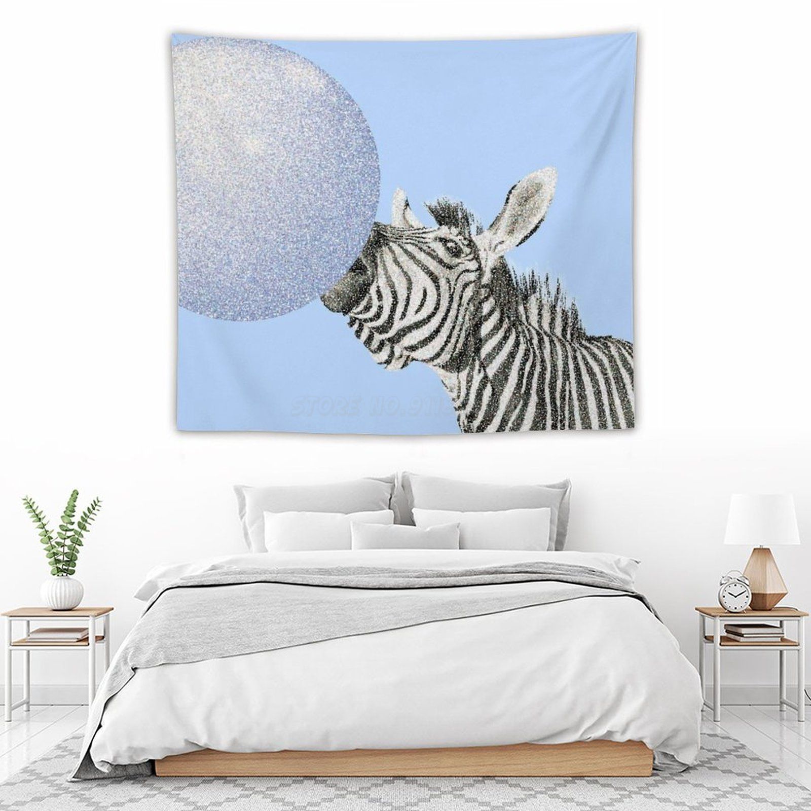 Zebra Kauwgom Blauw Tapijt Muur Opknoping Zandstrand Gooien Tapijt Deken Camping Tent Slapen Pad Wandtapijten Kauwgom Zebra