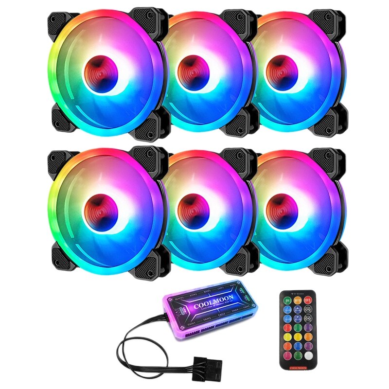 COOLMOON for Ray II Chassis Fan Computer Internal and External Dual Aperture Luminous Fan Fan 120mm RGB Color 6 Packs: Default Title