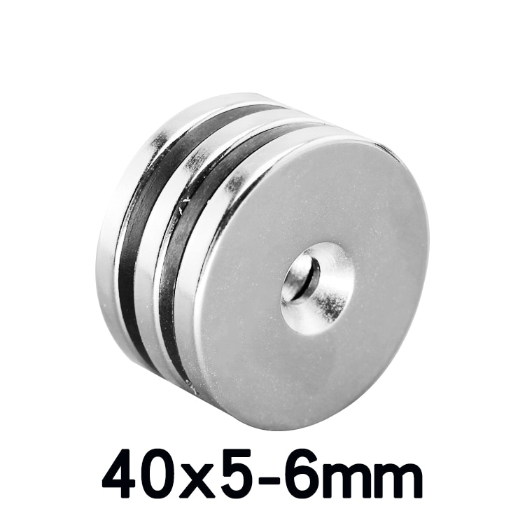 Aimant circulaire puissant en néodyme avec trou de 6mm, 2/6/20 pièces, 40x5mm, 40x5-6mm