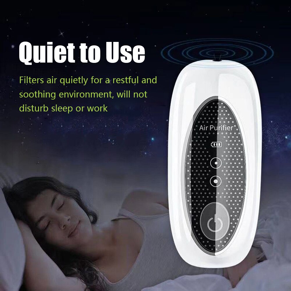 Portable Home Air Purifier Wearable Air Cleaner Remove Formaldehyde PM2.5 Pet Hair Rechargable Quiet Air Freshener