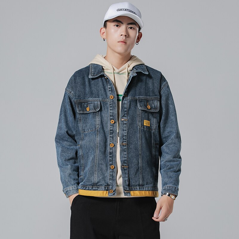 iiDossan Classic Coat Men Denim Jackets Jeans Jacket Hip Hop Streetwear Overalls Denim Men Patchwork Denim Casual Coats